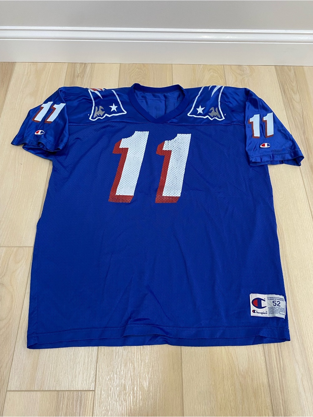 Vintage New England Patriots Drew Bledsoe Champion Jersey Adult 52 Blue NFL 90's